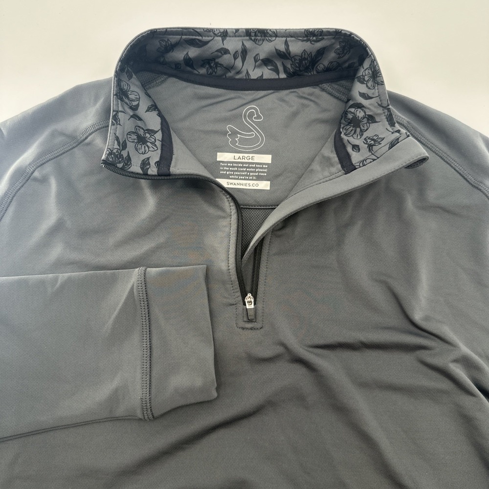 Swannies Golf Men's L Performance 1/4 Zip Pullover Gray Floral REPREVE Stretch‎